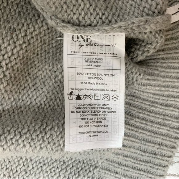 One Teaspoon Classic Cotton Chunky Knit Sweater Gray Marle Oversized Size XXS - Picture 12 of 14